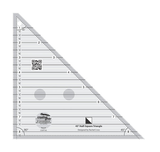 Creative Grids 45 Degree Half - Square Triangle 8 - 1/2in Quilt Ruler - Choice FabricsCDS-CGRT45