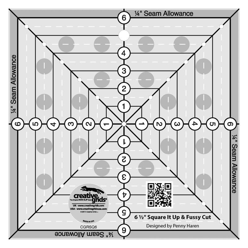 Creative Grids 6 - 1/2in Square It Up or Fussy Cut Square Quilt Ruler - Choice FabricsCDS-CGRSQ6
