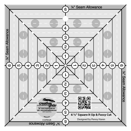 Creative Grids 6 - 1/2in Square It Up or Fussy Cut Square Quilt Ruler - Choice FabricsCDS-CGRSQ6