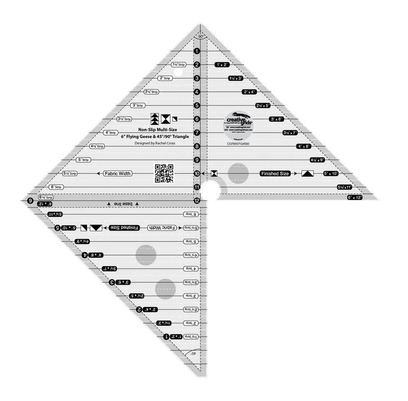 Creative Grids 6in Flying Geese & 45 90 Degree Triangle Quilt Ruler - Choice FabricsCDS-CGRMSFG4590