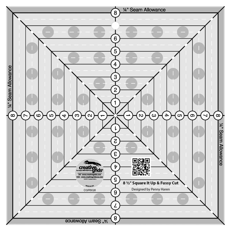 Creative Grids 8 - 1/2in Square It Up or Fussy Cut Square Quilt Ruler - Choice FabricsCDS-CGRSQ8