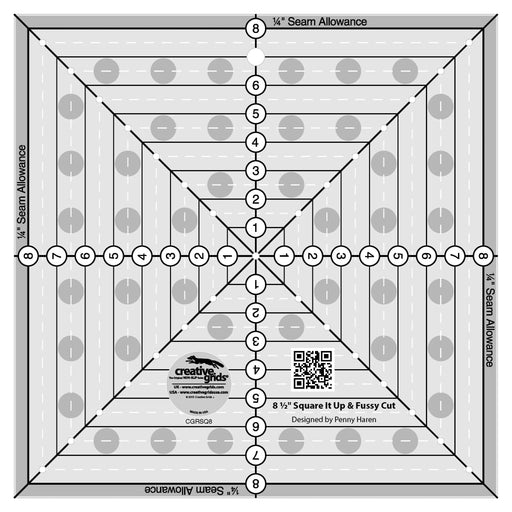 Creative Grids 8 - 1/2in Square It Up or Fussy Cut Square Quilt Ruler - Choice FabricsCDS-CGRSQ8