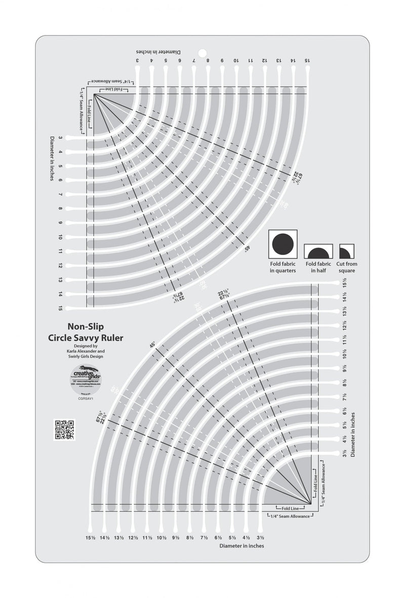 Creative Grids Circle Savvy 11 - 3/4in x 18 - 1/2in Quilt Ruler - Choice FabricsCDS-CGRSAV1