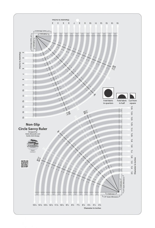 Creative Grids Circle Savvy 11 - 3/4in x 18 - 1/2in Quilt Ruler - Choice FabricsCDS-CGRSAV1