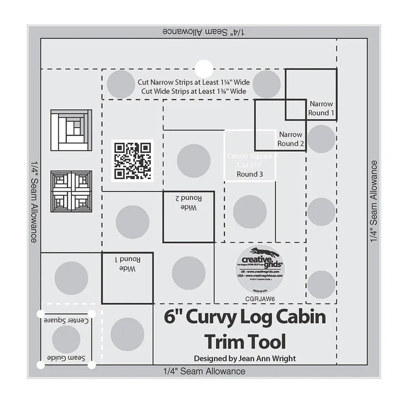 Creative Grids Curvy Log Cabin Trim Tool 6in Finished Blocks Quilt Ruler - Choice FabricsCDS-CGRJAW6