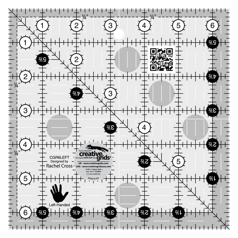 Creative Grids Left Handed Quilt Ruler 6 - 1/2in Square - Choice FabricsCDS-CGR6LEFT