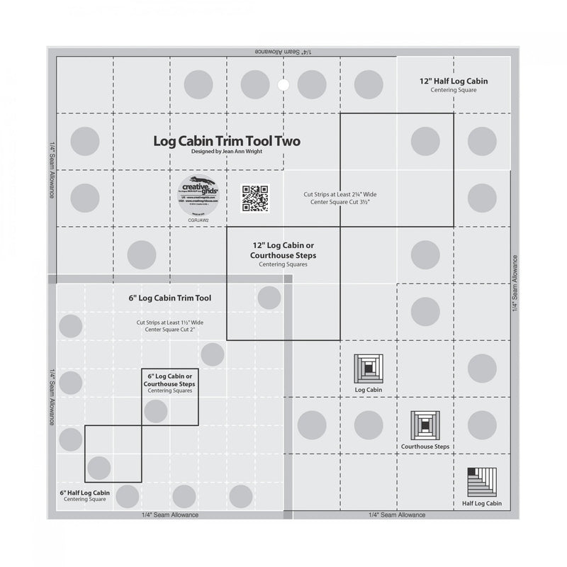Creative Grids Log Cabin Trim Tool Two 6in & 12in Blocks Quilt Ruler - Choice FabricsCDS-CGRJAW2