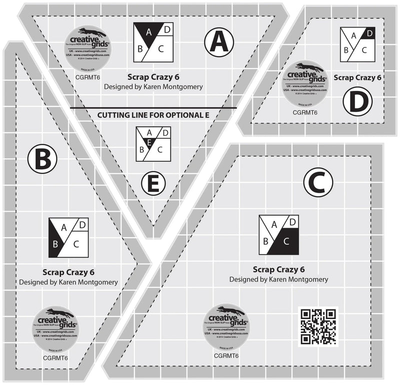 Creative Grids Scrap Crazy 6 Templates Quilt Ruler - Choice FabricsCDS-CGRMT6