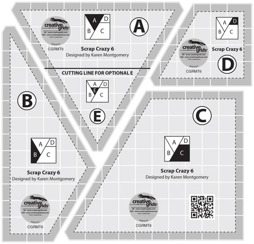 Creative Grids Scrap Crazy 6 Templates Quilt Ruler - Choice FabricsCDS-CGRMT6