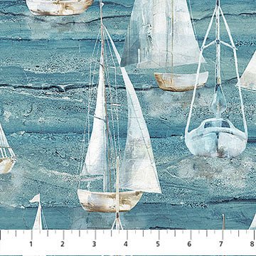 Smooth Sailing Large Sail Boats Medium Blue Multi 44"/45" Cotton Fabric Per Yard - Choice FabricsDP28908-44