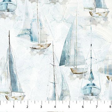 Smooth Sailing Small Sail Boats White Multi 44"/45" Cotton Fabric Per Yard - Choice FabricsDP28909-10