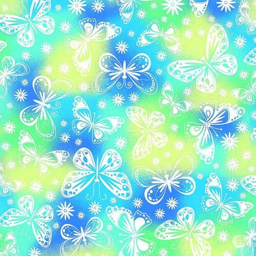 Comfy Flannel - Butterflies - Blue/Green - Choice Fabrics1031-11