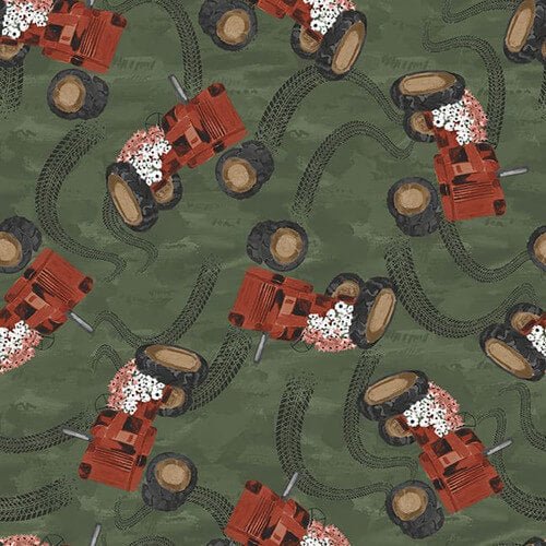Rise with the Sun - Tractors - Dark Green (3 - Yard Pack) - Choice Fabrics3743-66