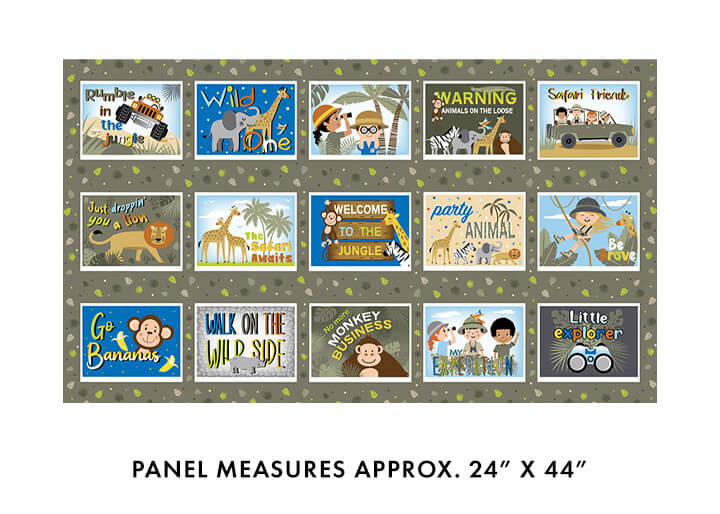 Safari Adventure - Safari Boxes Panel - Dark Olive (24"x44") - Choice Fabrics12948-47
