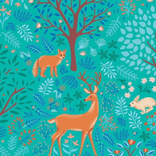 Flora & Fauna: Midnight - Feature - Turquoise (3 - Yard Pack) - Choice Fabrics17051-84
