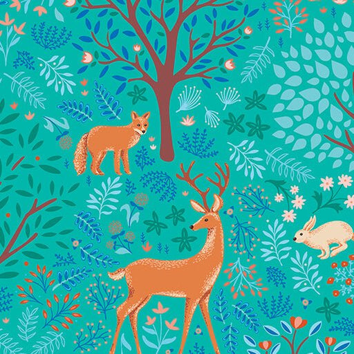 Flora & Fauna: Midnight - Feature - Turquoise (3 - Yard Pack) - Choice Fabrics17051-84