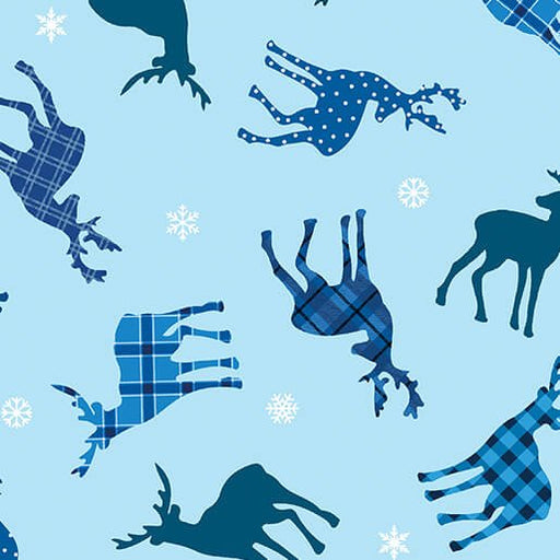 Winter Farm House Plaid - Tossed Deer - Light Blue (3 - Yard Pack) - Choice Fabrics14395-50