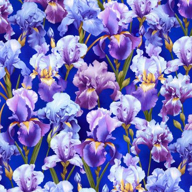 Deep Purple Irises Blissful Blooms Cotton 43"/44" Fabric Per Yard - Choice FabricsHEG-3568-58