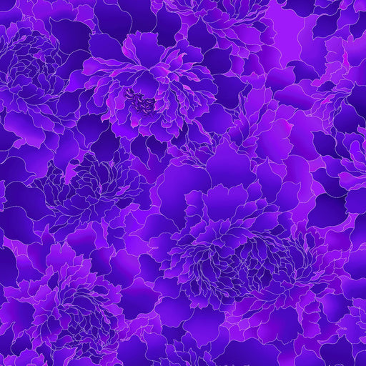 Deep Purple Monochromatic Peony 118" Peony Paradise Cotton Wideback Fabric Per Yard - Choice FabricsHEG-3603W-55