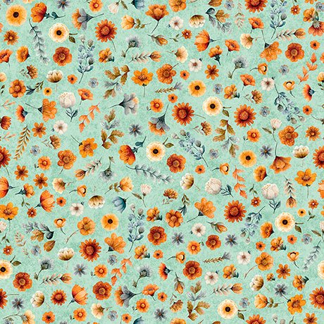 Dusty Aqua Ditzy Floral Harvest Hollow 44"/45" Cotton Fabric per yard - Choice Fabrics2600-31988-Q