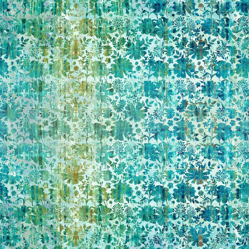 Grunge Floral Teal Evanescence Cotton 43/44 Fabric Per Yard - Choice FabricsIBF13EV-1