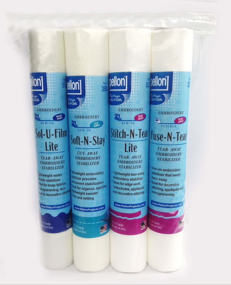 Pellon® Embroidery Stabilizer Sampler Pack – 4 Rolls, 12" x 5 Yards Each - Choice FabricsDSEMBS4PKG