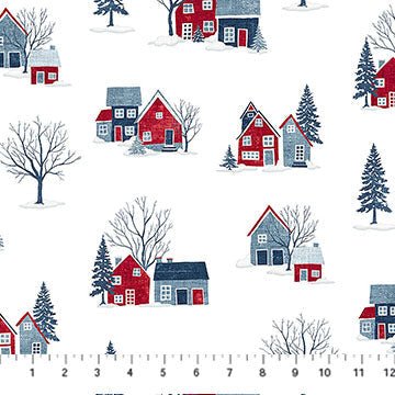 Village Folk White Small Houses 45" Flannel Cotton Fabric per yard - Choice FabricsF28824-10