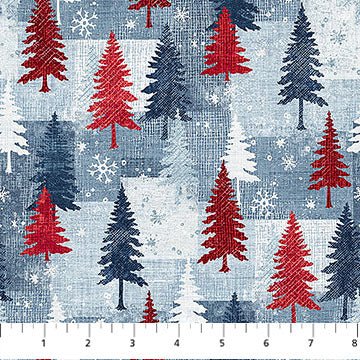 Village Folk Lt Blue Trees 45" Flannel Cotton Fabric per yard - Choice FabricsF28825-42
