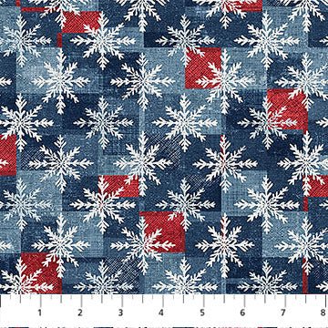 Village Folk Lt Blue Snowflake Grid 45" Flannel Cotton Fabric per yard - Choice FabricsF28826-42