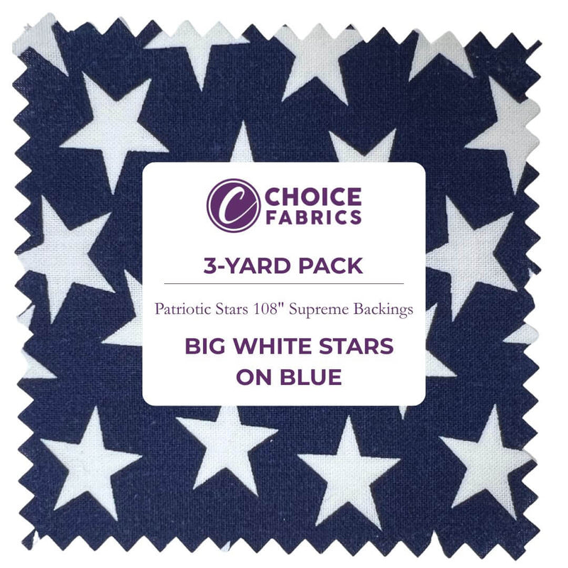 Patriotic Stars 108" Supreme Backings - Large White Stars on Navy (3-Yard Pack)