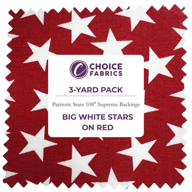 Patriotic Stars 108" Supreme Backings - Large White Stars on Red (3-Yard Pack)