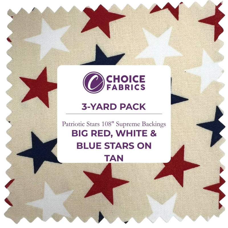 3 - Yard Pack - Patriotic Stars 108" Supreme Backings - Large Stars on Cream - Choice FabricsFF-63304-300
