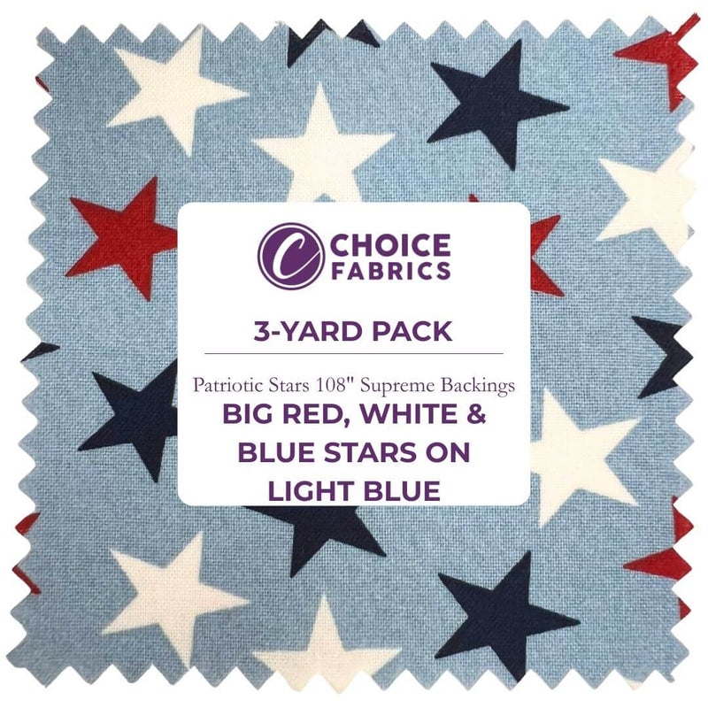 3 - Yard Pack - Patriotic Stars 108" Supreme Backings - Large Stars on Light Blue - Choice FabricsFF-63304-400