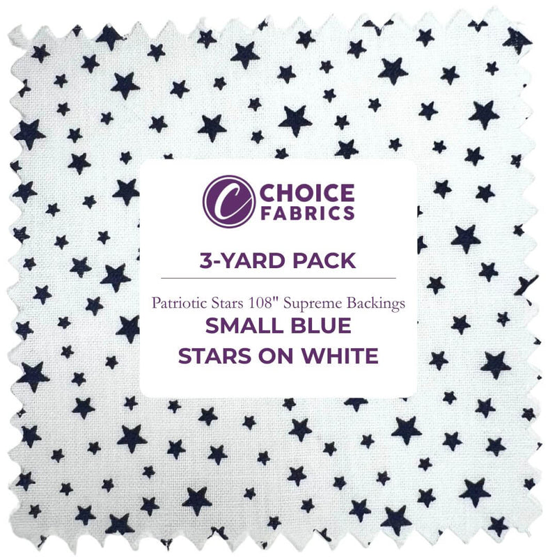 Patriotic Stars 108" Supreme Backings - Navy Stars on White (3-Yard Pack) - Choice FabricsFF-63305-400