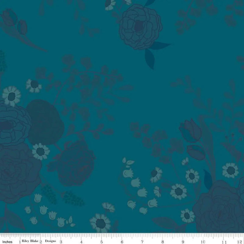 First Blooms Tonal Floral Denim Cotton Wideback Fabric per yard - Choice FabricsWB16331-DENIM