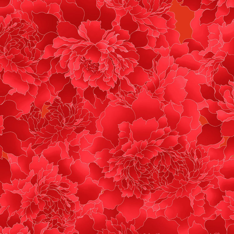 Flame Monochromatic Peony 118" Peony Paradise Cotton Wideback Fabric Per Yard - Choice FabricsHEG-3603W-88