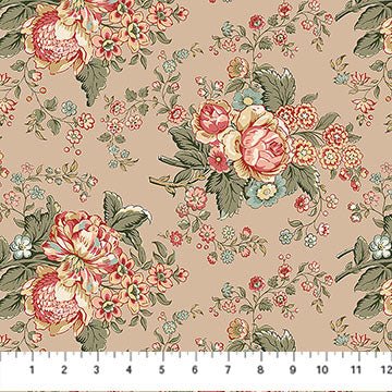 Floral Bouquet Multi Tan Manoir Antiques Road Show 44"/45" Cotton Fabric Per Yard - Choice Fabrics28967-13
