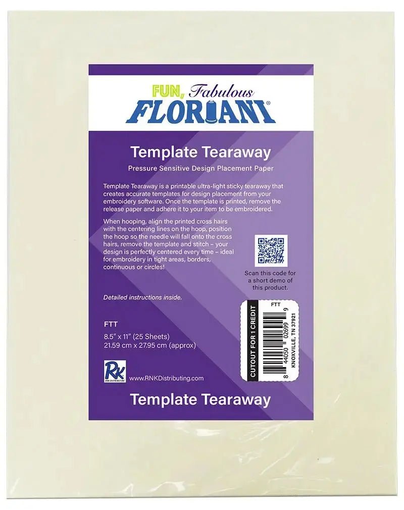 Floriani Template Tearaway 25 Printable Sheets 8.5" x 11" - Choice FabricsFTT
