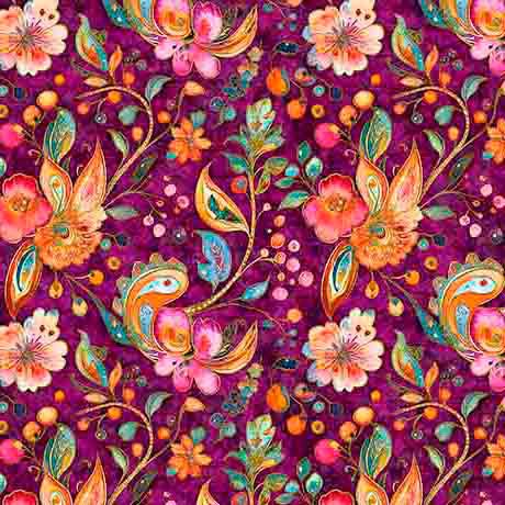 Fluttering Gardens Butterfly Floral Paisley Sangria Cotton 44"/45" Fabric Per Yard - Choice Fabrics2600-31731-V