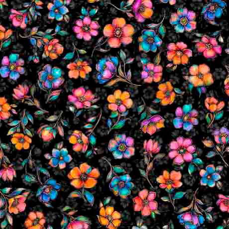 Fluttering Gardens Small Floral Black Cotton 44"/45" Fabric Per Yard - Choice Fabrics2600-31732-J