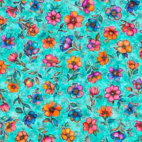 Fluttering Gardens Small Floral Turquoise Cotton 44"/45" Fabric Per Yard - Choice Fabrics2600-31732-Q