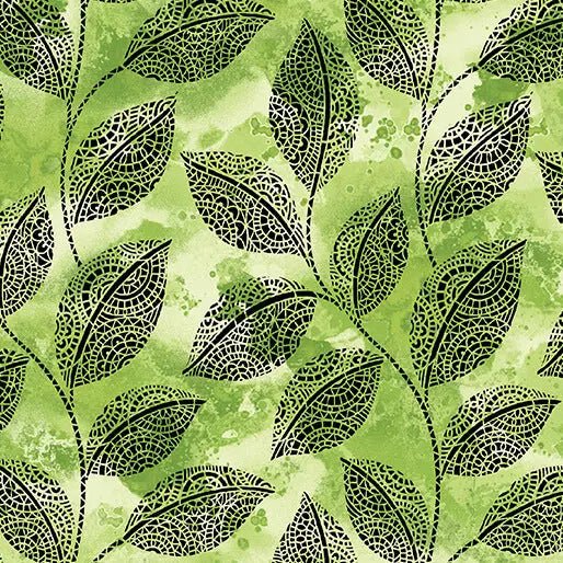 Go with the Flow Mosaic Leaves Lime Cotton 44"/45" Fabric Per Yard - Choice Fabrics16743-44