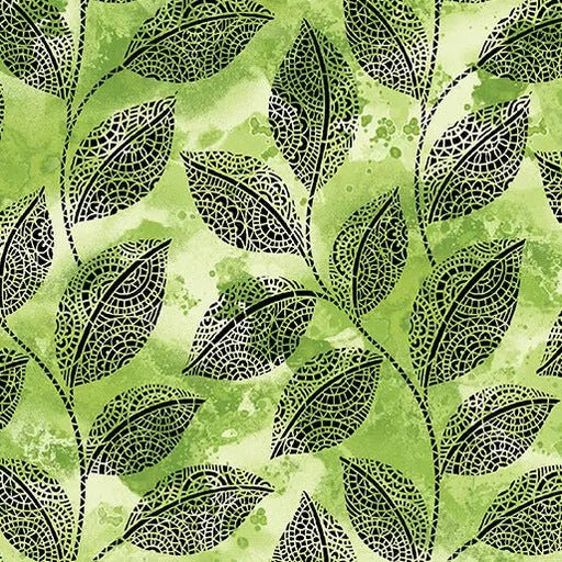 Go with the Flow Mosaic Leaves Lime Cotton 44"/45" Fabric Per Yard - Choice Fabrics16743-44