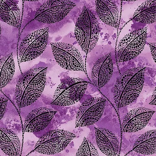 Go with the Flow Mosaic Leaves Purple Cotton 44"/45" Fabric Per Yard - Choice Fabrics16743-64