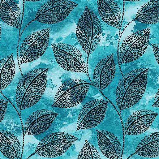 Go with the Flow Mosaic Leaves Turquoise Cotton 44"/45" Fabric Per Yard - Choice Fabrics16743-84