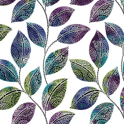 Go with the Flow Mosaic Leaves White/Multi Cotton 44"/45" Fabric Per Yard - Choice Fabrics16743-09