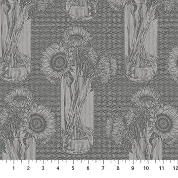 Grey Sunflowers Indelible by Anna Maria for Northcott Cotton 44"/45" Fabric Per Yard - Choice FabricsAMT1004-92V