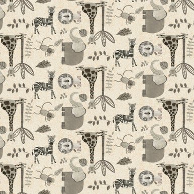 Jungle Romp Small Allover Animals Cream 43"/44" Fabric Per Yard - Choice FabricsHEG-2108-44
