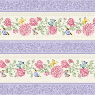 Border Stripe Pink Lavender Fluttering Florals Cotton 43"/44" Fabric Per Yard - Choice FabricsHEG2175-25
