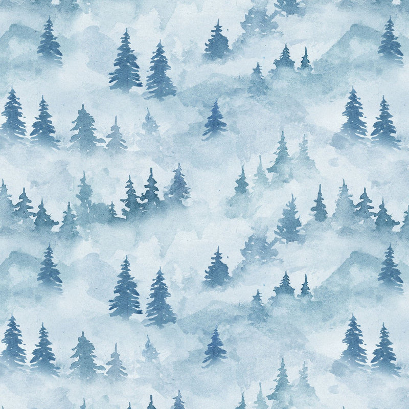 Turquoise Misty Trees Small Valley View Cotton 43"/44" Fabric Per Yard - Choice FabricsHEG-2258-71